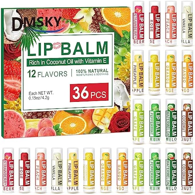 Dmsky 36 PACK LIP BALM, NATURAL LIP BALM BULK WITH VITAMIN E AND COCONUT OIL, LIP CARE PRODUCT, MOISTURIZING SOOTHING CHAPPED LIPS - Image 1